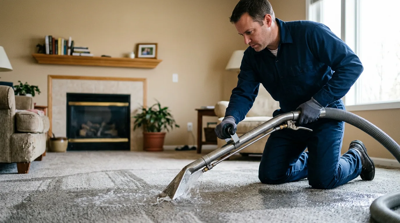 Water damage restoration technician working near Helendale, CA
